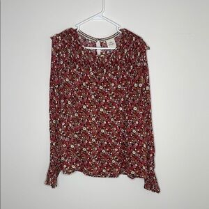 Knox Rose Red Ruffled Blouse with Mandarin Collar